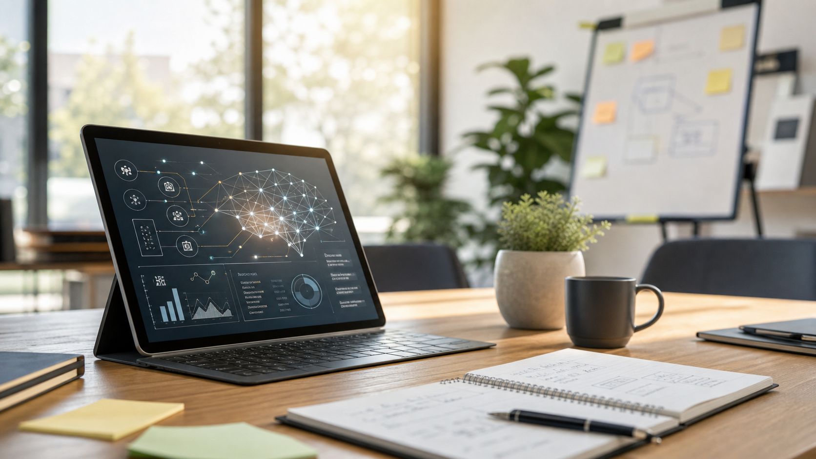 AI tools on a laptop in a small business workshop setting